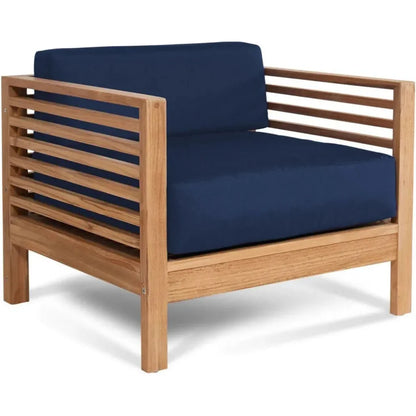 Summer Teak Outdoor Club Chair Sunbrella Cushion-Outdoor Accent Chairs-HiTeak-Navy-LOOMLAN