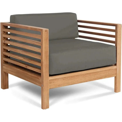 Summer Teak Outdoor Club Chair Sunbrella Cushion-Outdoor Accent Chairs-HiTeak-Charcoal-LOOMLAN