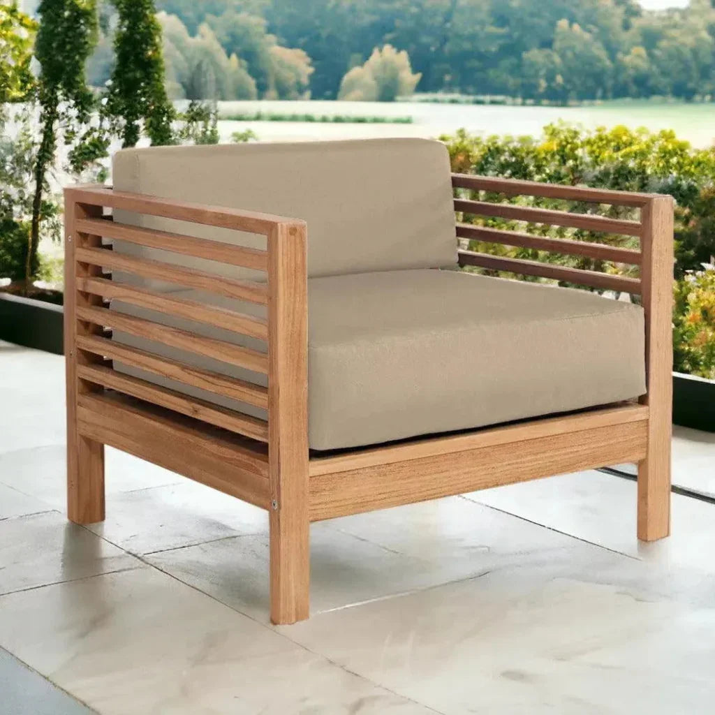Summer Teak Outdoor Club Chair Sunbrella Cushion-Outdoor Accent Chairs-HiTeak-LOOMLAN