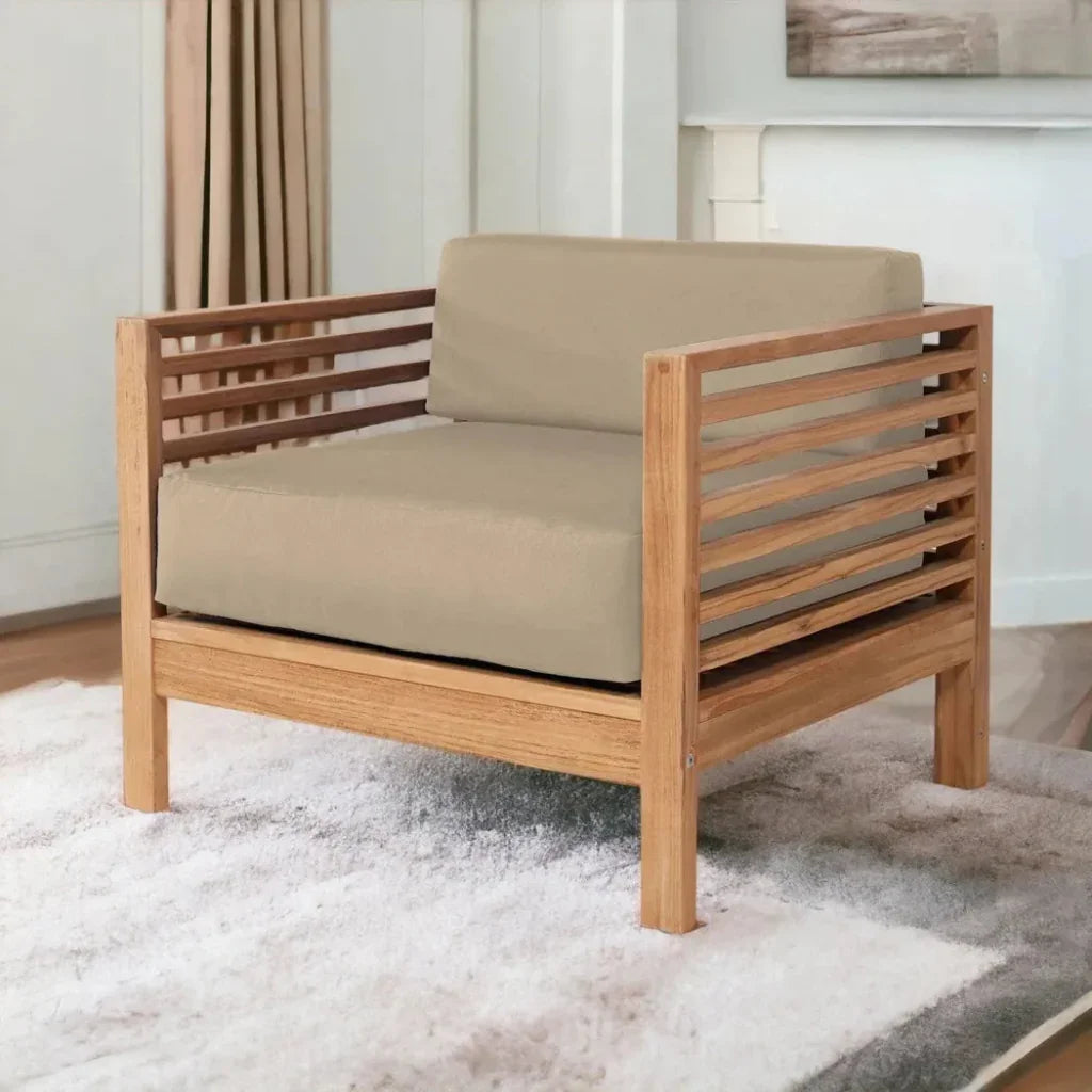 Summer Teak Outdoor Club Chair Sunbrella Cushion-Outdoor Accent Chairs-HiTeak-LOOMLAN