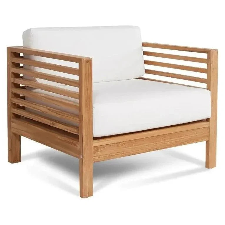 Summer Teak Outdoor Club Chair Sunbrella Cushion-Outdoor Accent Chairs-HiTeak-White-LOOMLAN