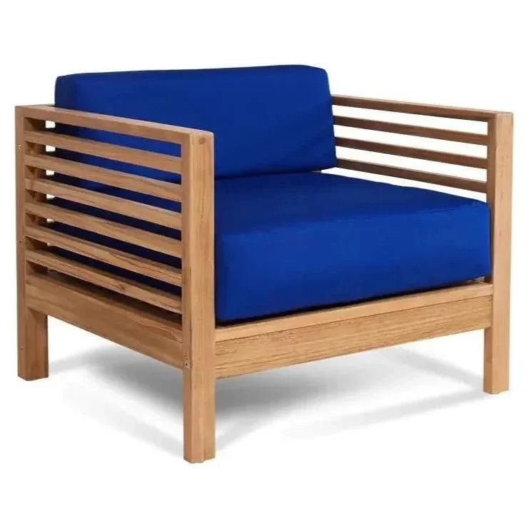 Summer Teak Outdoor Club Chair Sunbrella Cushion-Outdoor Accent Chairs-HiTeak-True Blue-LOOMLAN