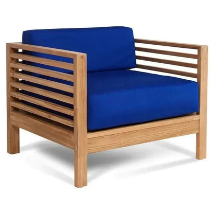Summer Teak Outdoor Club Chair Sunbrella Cushion-Outdoor Accent Chairs-HiTeak-True Blue-LOOMLAN