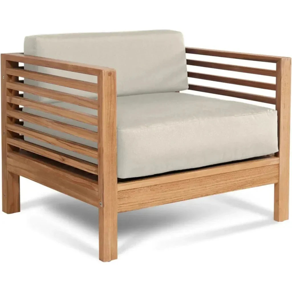 Summer Teak Outdoor Club Chair Sunbrella Cushion-Outdoor Accent Chairs-HiTeak-Canvas-LOOMLAN