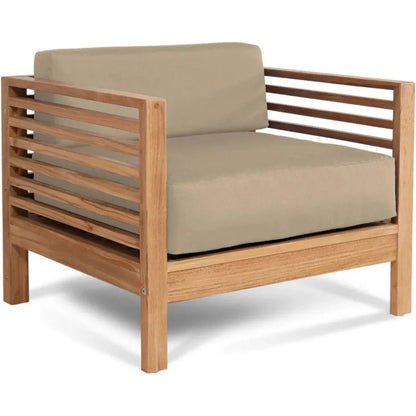 Summer Teak Outdoor Club Chair Sunbrella Cushion-Outdoor Accent Chairs-HiTeak-Fawn-LOOMLAN