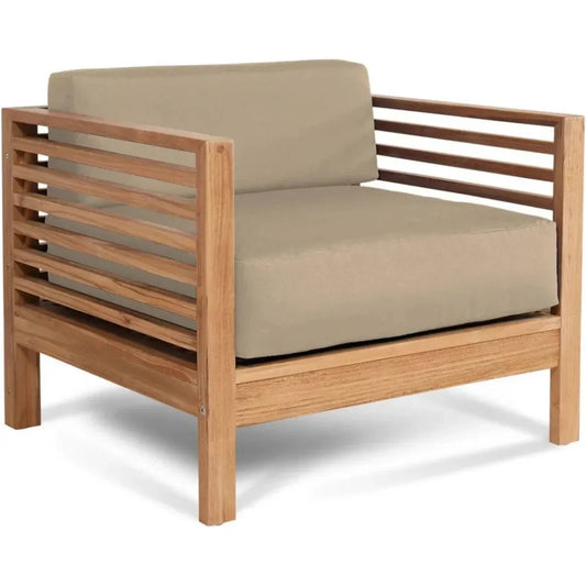 Summer Teak Outdoor Club Chair Sunbrella Cushion-Outdoor Accent Chairs-HiTeak-Fawn-LOOMLAN