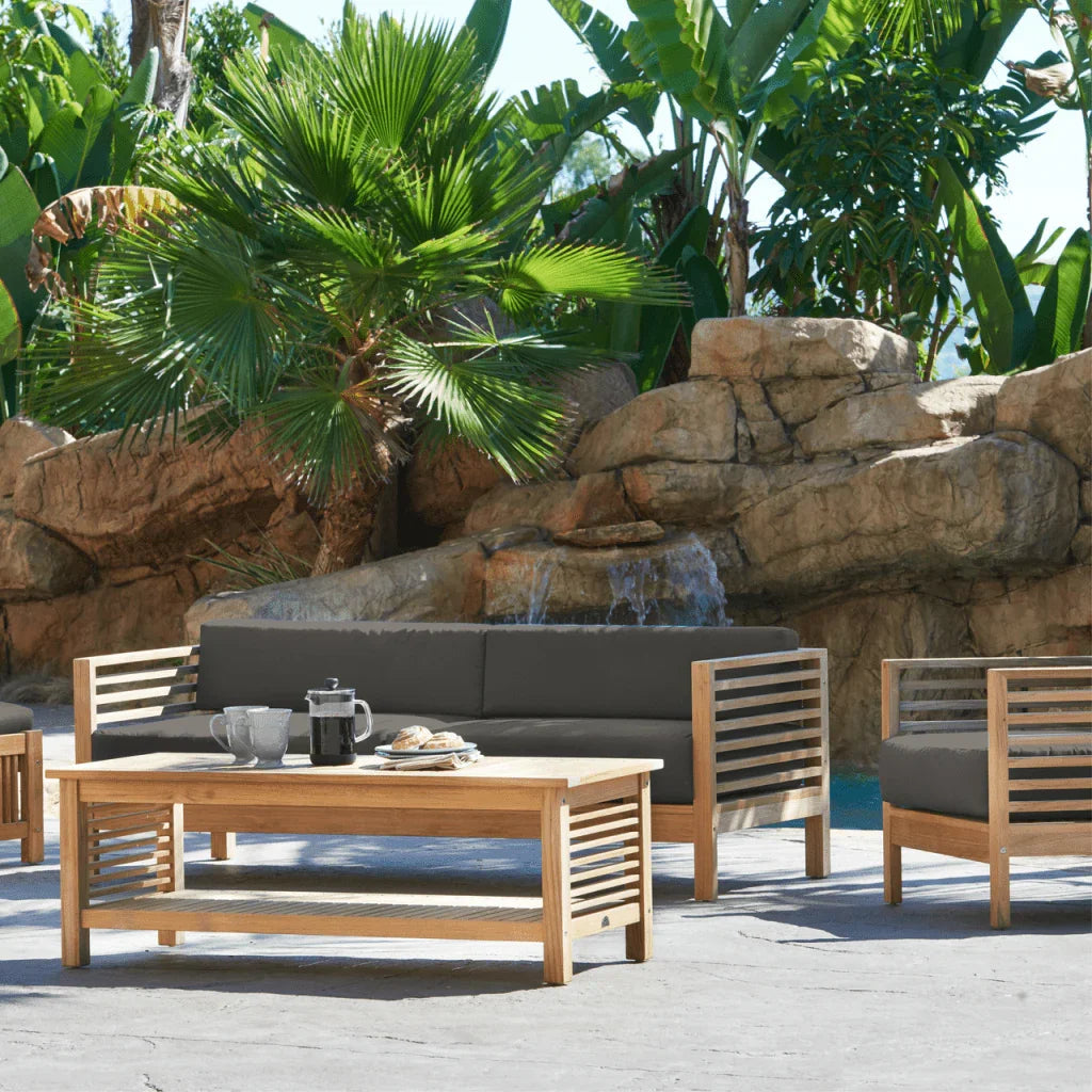 Summer Teak Patio Deep Sofa Set with Subrella 5PC - LOOMLAN - HiTeak - Outdoor Sofas & Loveseats