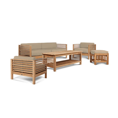 Summer Teak Patio Deep Sofa Set with Subrella 5PC - LOOMLAN - HiTeak - Outdoor Sofas & Loveseats