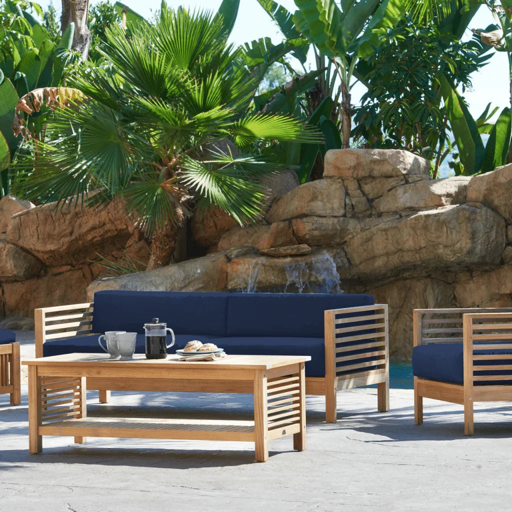 Summer Teak Patio Deep Sofa Set with Subrella 5PC - LOOMLAN - HiTeak - Outdoor Sofas & Loveseats