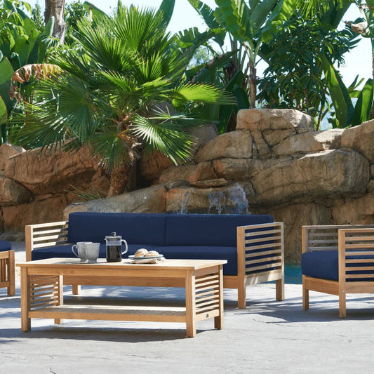 Summer Teak Patio Deep Sofa Set with Subrella 5PC - LOOMLAN - HiTeak - Outdoor Sofas & Loveseats