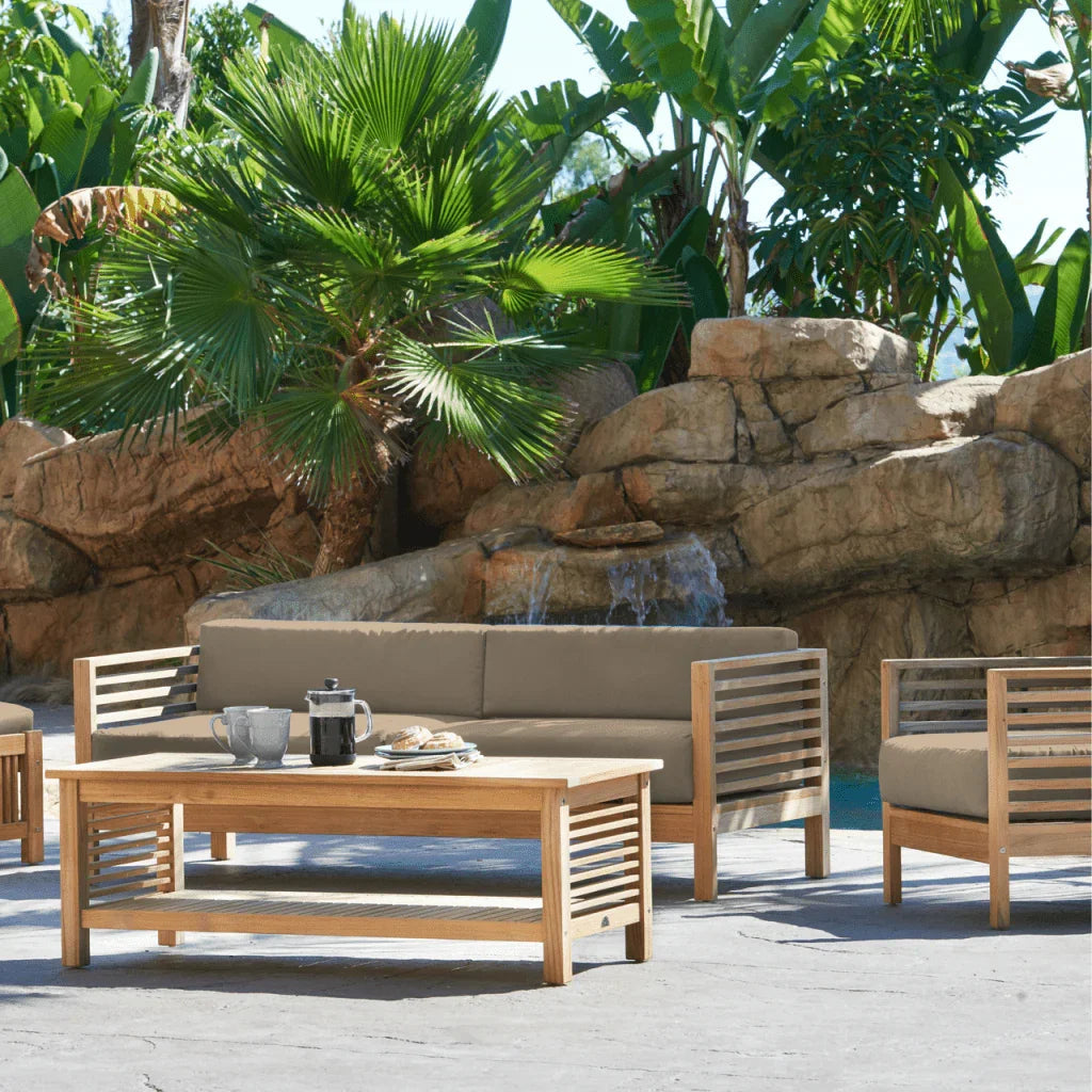 Summer Teak Patio Deep Sofa Set with Subrella 5PC - LOOMLAN - HiTeak - Outdoor Sofas & Loveseats