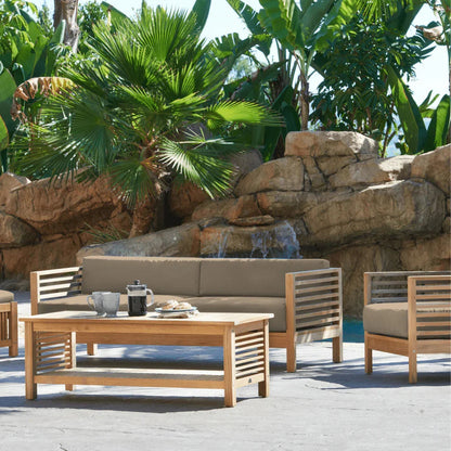 Summer Teak Patio Deep Sofa Set with Subrella 5PC - LOOMLAN - HiTeak - Outdoor Sofas & Loveseats