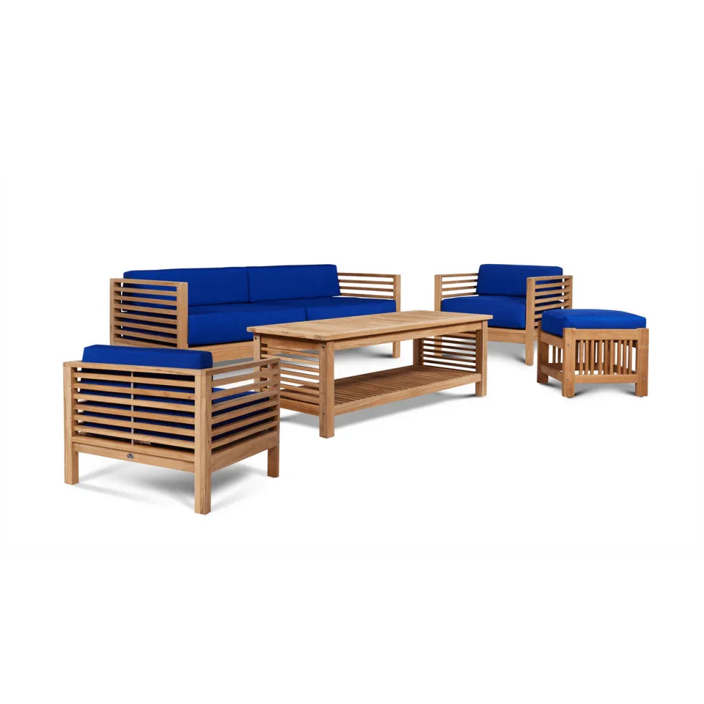 Summer Teak Patio Deep Sofa Set with Subrella 5PC - LOOMLAN - HiTeak - Outdoor Sofas & Loveseats