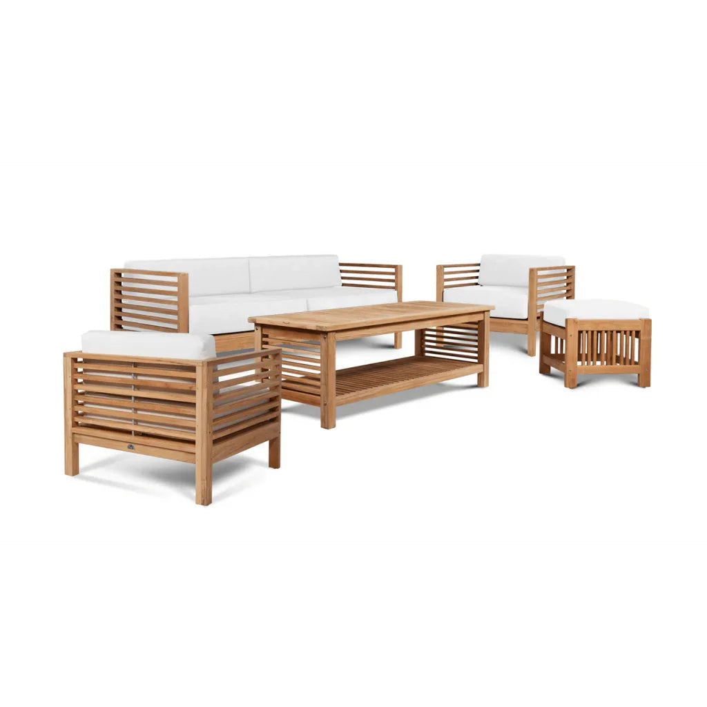 Summer Teak Patio Deep Sofa Set with Subrella 5PC - LOOMLAN - HiTeak - Outdoor Sofas & Loveseats