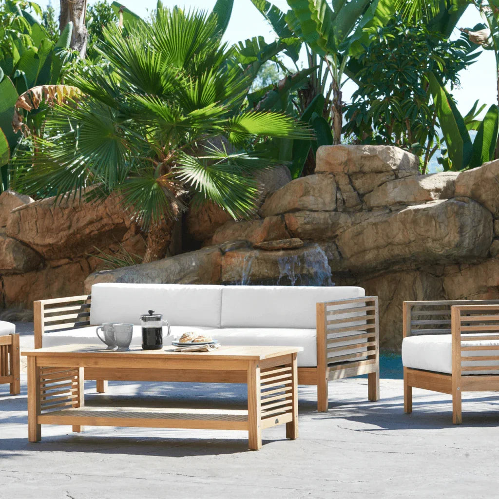 Summer Teak Patio Deep Sofa Set with Subrella 5PC - LOOMLAN - HiTeak - Outdoor Sofas & Loveseats