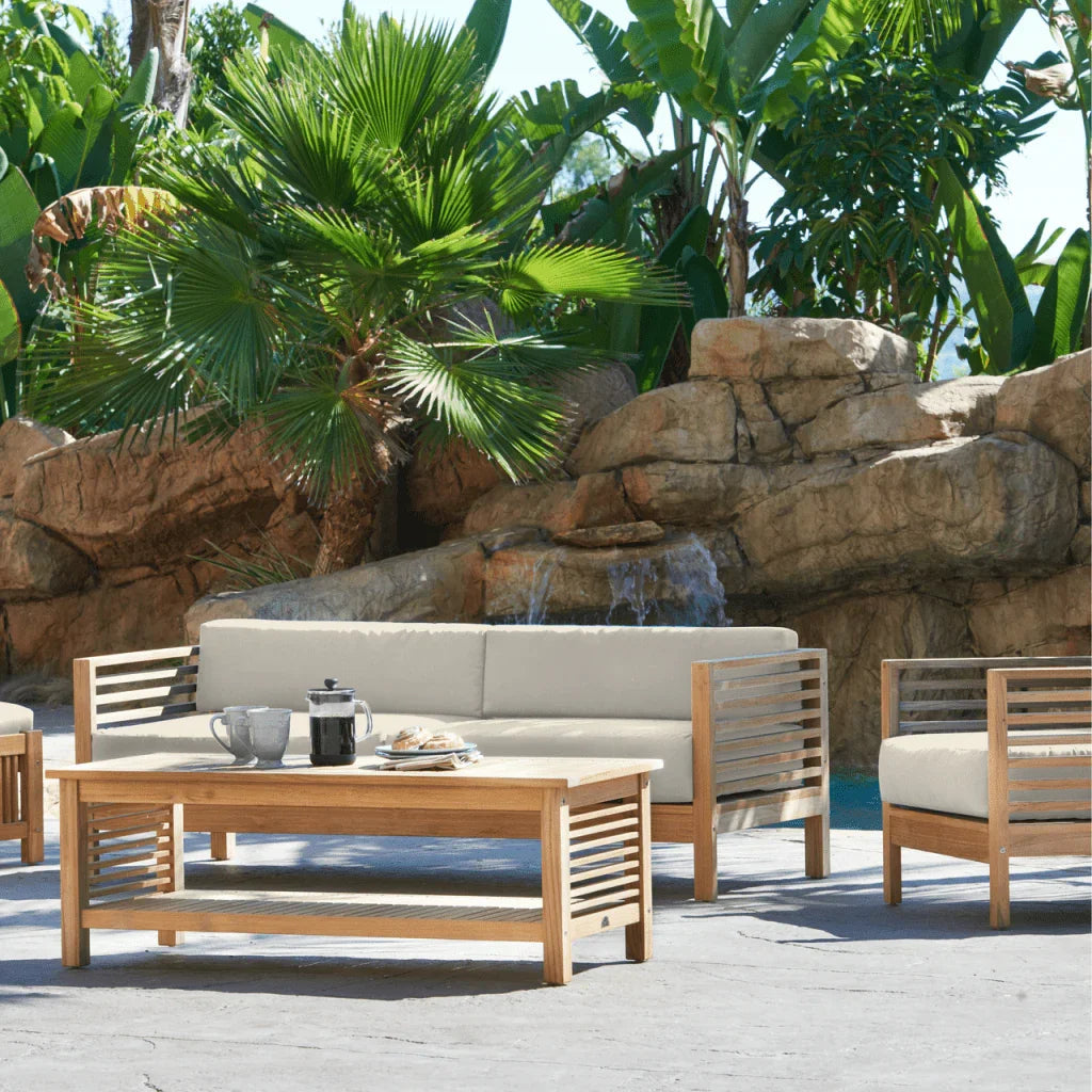 Summer Teak Patio Deep Sofa Set with Subrella 5PC - LOOMLAN - HiTeak - Outdoor Sofas & Loveseats
