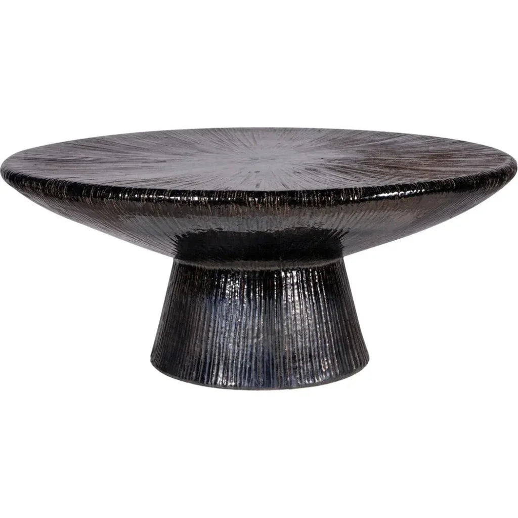 Sunburst Black Ceramic Outdoor Coffee Table-Outdoor Coffee Tables-Seasonal Living-LOOMLAN
