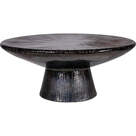 Sunburst Black Ceramic Outdoor Coffee Table-Outdoor Coffee Tables-Seasonal Living-LOOMLAN