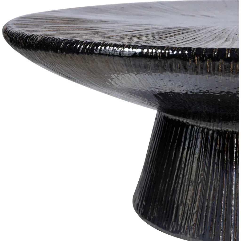 Sunburst Black Ceramic Outdoor Coffee Table-Outdoor Coffee Tables-Seasonal Living-LOOMLAN