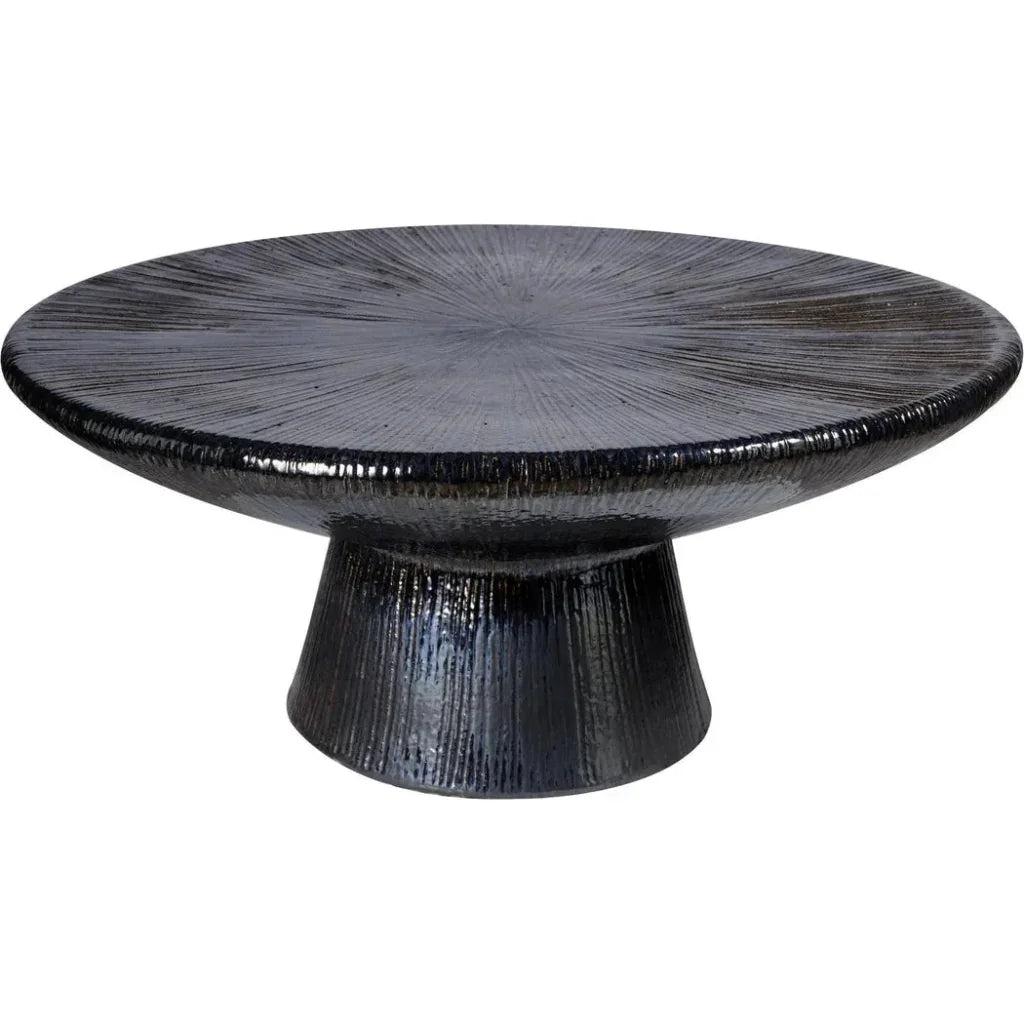 Sunburst Black Ceramic Outdoor Coffee Table-Outdoor Coffee Tables-Seasonal Living-LOOMLAN