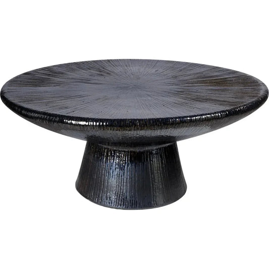 Sunburst Black Ceramic Outdoor Coffee Table-Outdoor Coffee Tables-Seasonal Living-LOOMLAN