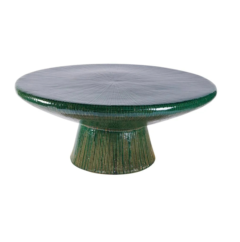 Sunburst Ceramic Patio Coffee Table-Outdoor Coffee Tables-Seasonal Living-Emerald Texture Gloss-LOOMLAN