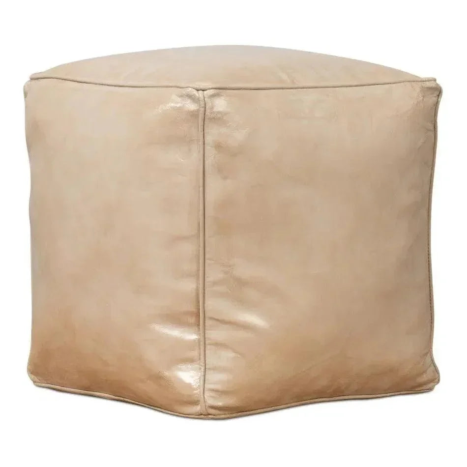 Sunday Afternoon Leather Beige Cube - LOOMLAN - Sarreid - Poufs and Stools