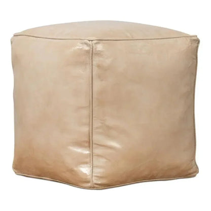 Sunday Afternoon Leather Beige Cube - LOOMLAN - Sarreid - Poufs and Stools