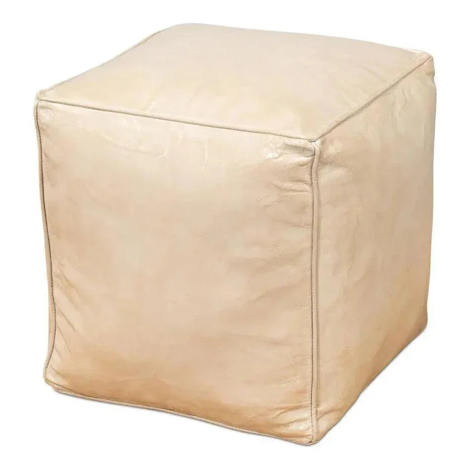 Sunday Afternoon Leather Beige Cube - LOOMLAN - Sarreid - Poufs and Stools