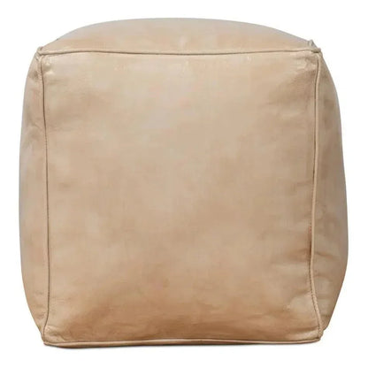 Sunday Afternoon Leather Beige Cube - LOOMLAN - Sarreid - Poufs and Stools