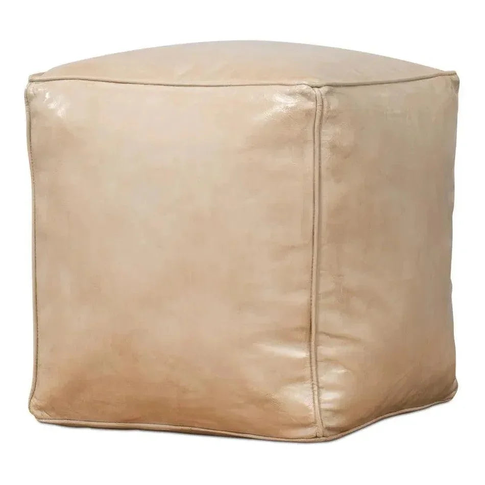 Sunday Afternoon Leather Beige Cube - LOOMLAN - Sarreid - Poufs and Stools
