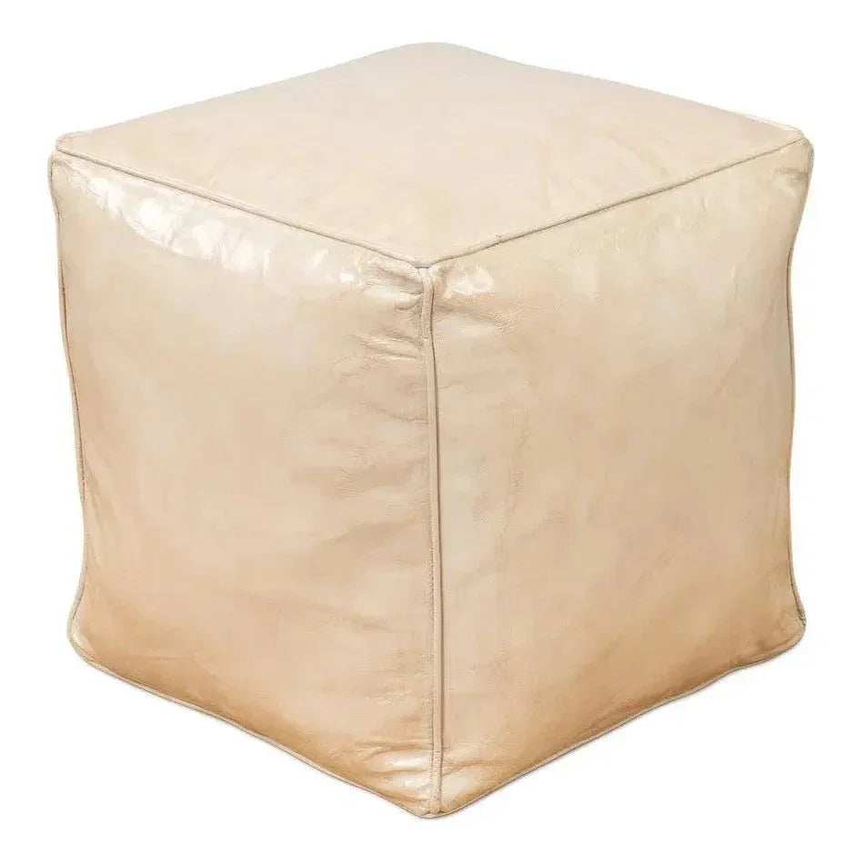 Sunday Afternoon Leather Beige Cube - LOOMLAN - Sarreid - Poufs and Stools