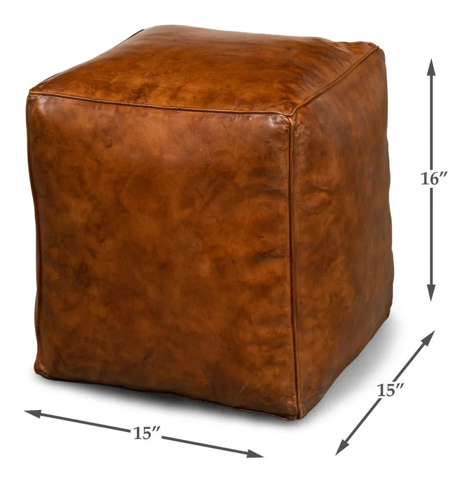 Sunday Afternoon Leather Cube - LOOMLAN - Sarreid - Poufs and Stools
