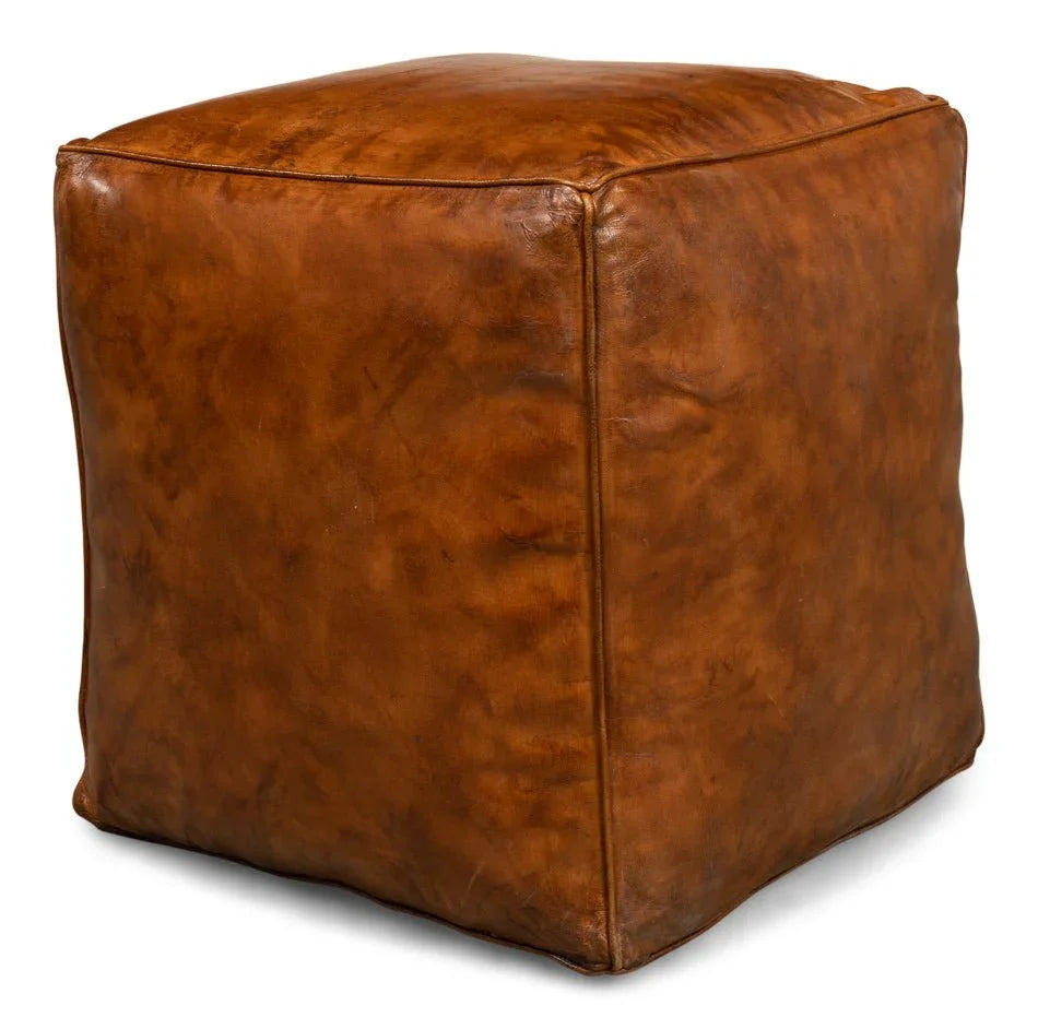 Sunday Afternoon Leather Cube - LOOMLAN - Sarreid - Poufs and Stools