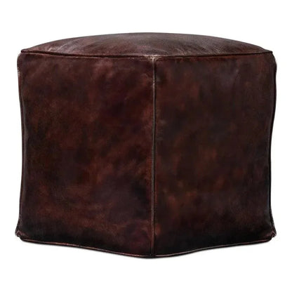 Sunday Afternoon Leather Dark Brown Cube - LOOMLAN - Sarreid - Poufs and Stools