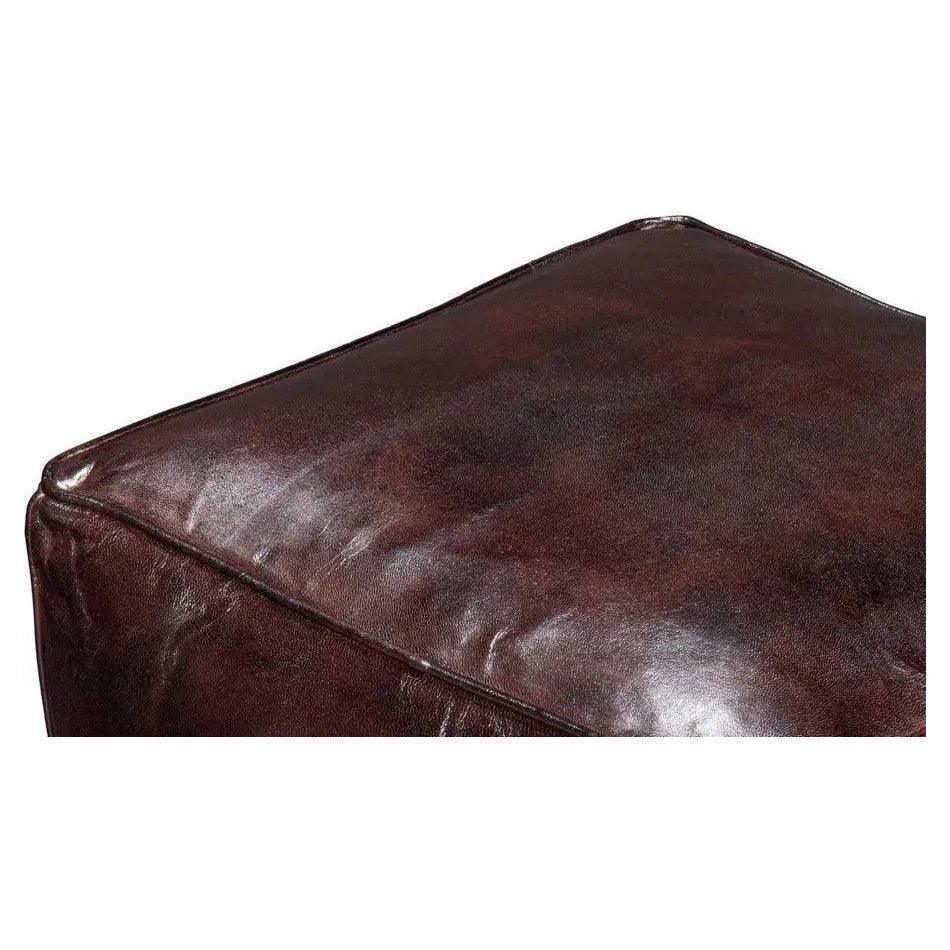 Sunday Afternoon Leather Dark Brown Cube - LOOMLAN - Sarreid - Poufs and Stools