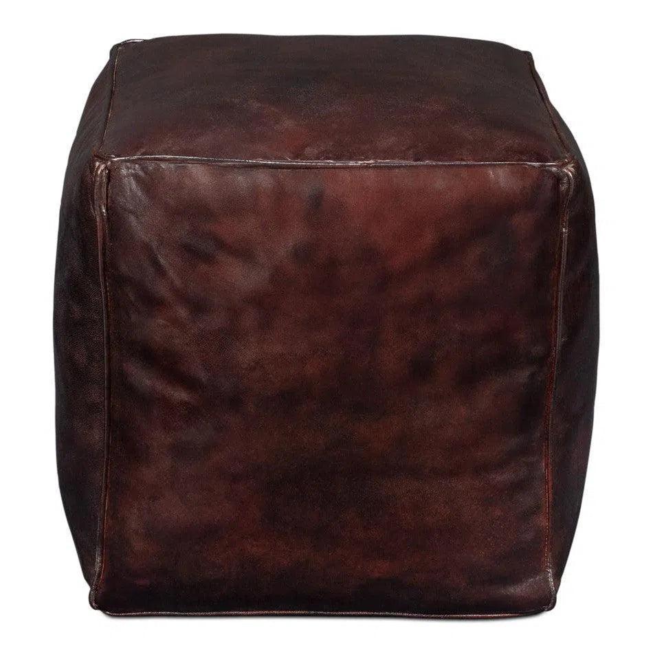 Sunday Afternoon Leather Dark Brown Cube - LOOMLAN - Sarreid - Poufs and Stools