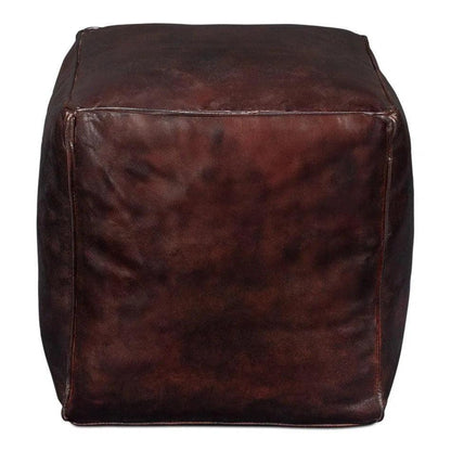 Sunday Afternoon Leather Dark Brown Cube - LOOMLAN - Sarreid - Poufs and Stools