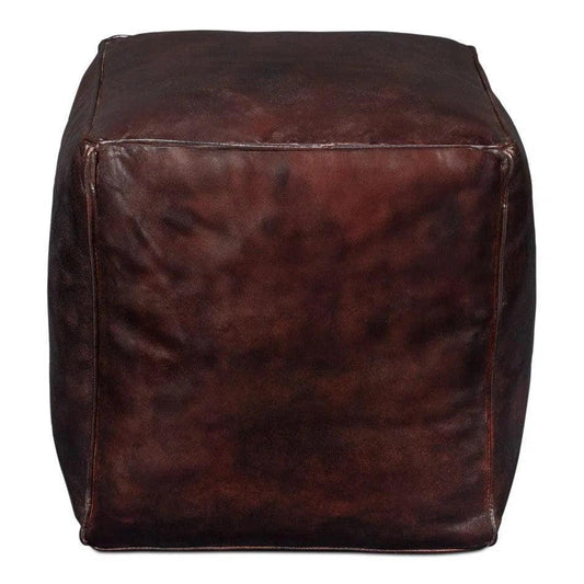 Sunday Afternoon Leather Dark Brown Cube - LOOMLAN - Sarreid - Poufs and Stools