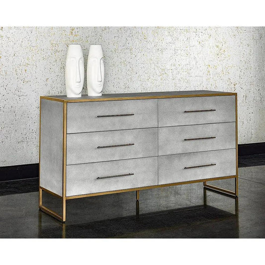 Sunpan Venice Dresser Grey Shagreen Brass Accents - LOOMLAN - SUNPAN - Dressers