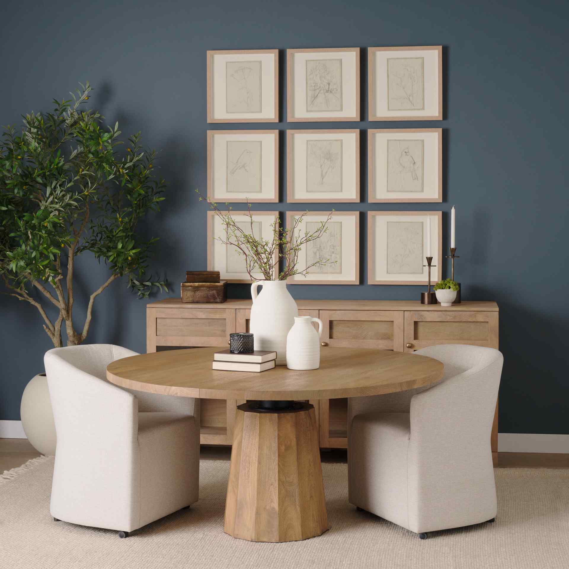 Swanson Wooden Round Pedestal Dining Table-Dining Tables-Mercana-LOOMLAN