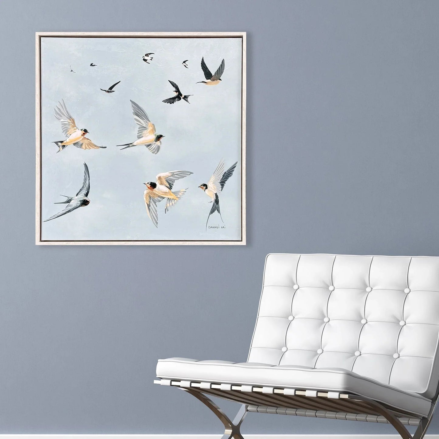 Swifts Hand-Applied Blue Framed Wall Art