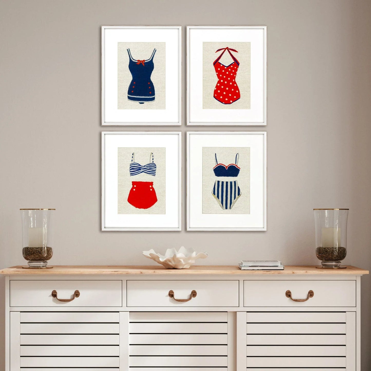 Swim Wood Blue Framed Wall Art 4PC