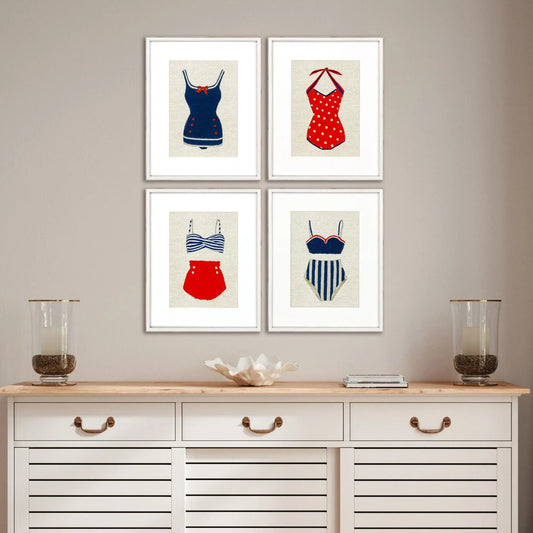 Swim Wood Blue Framed Wall Art 4PC