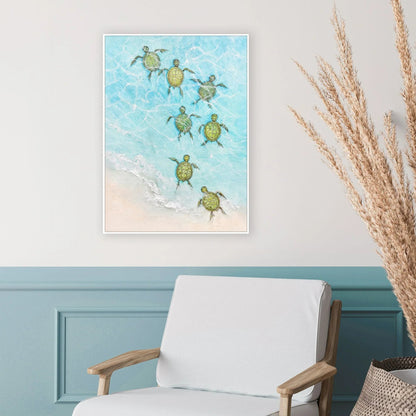 Swimming Turtles II Blue Canvas Art