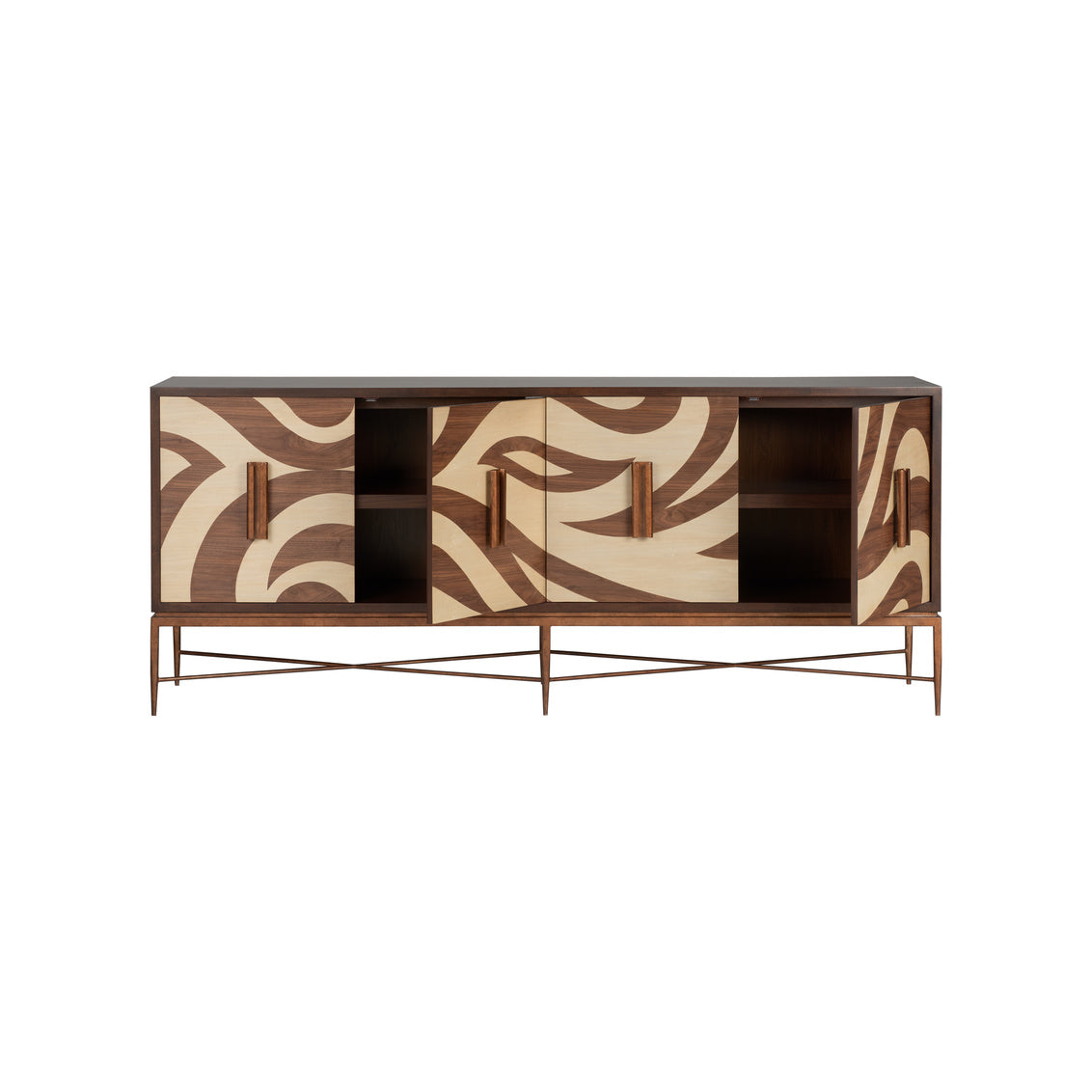 Swirl Pattern Four Doors Wood Credenza