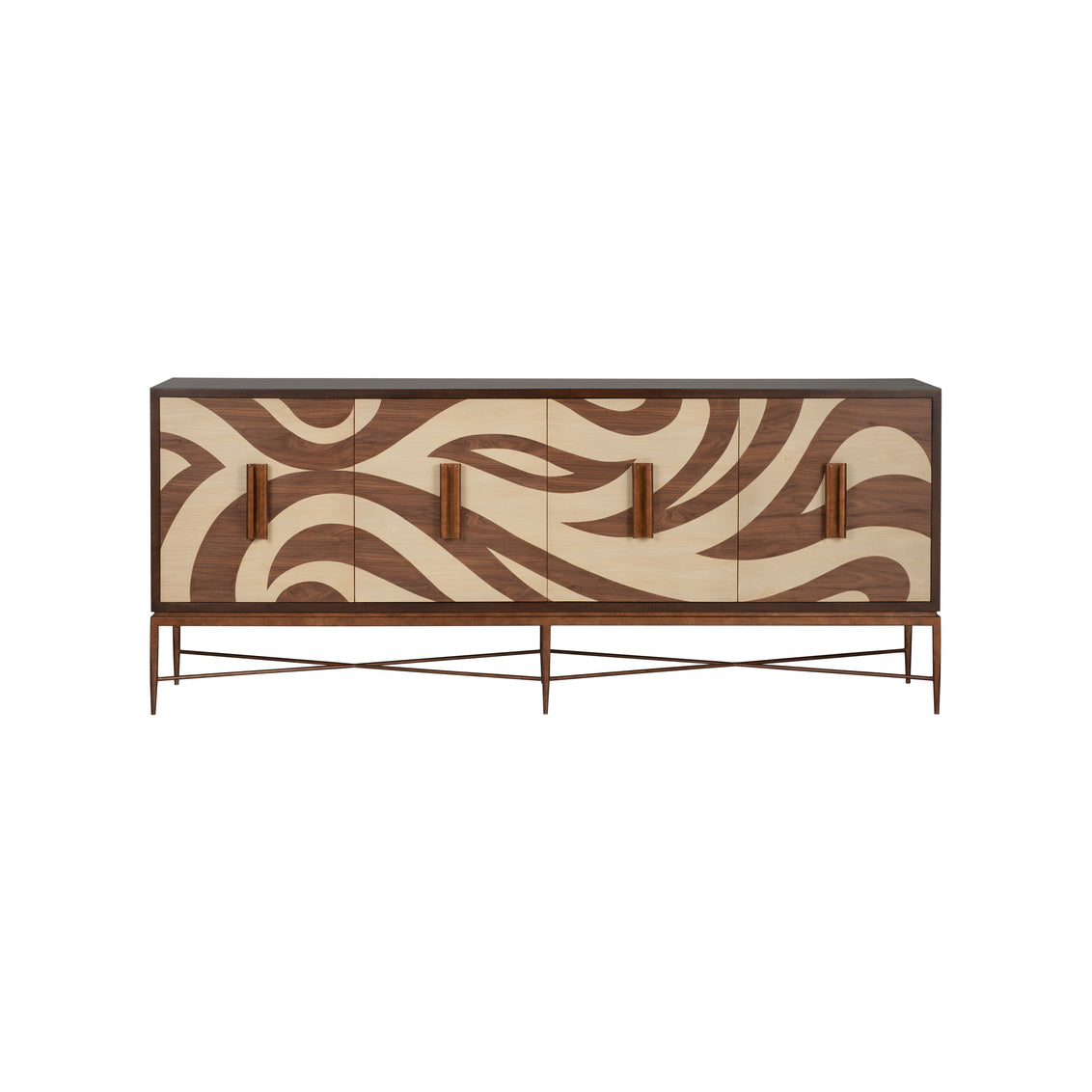 Swirl Pattern Four Doors Wood Credenza