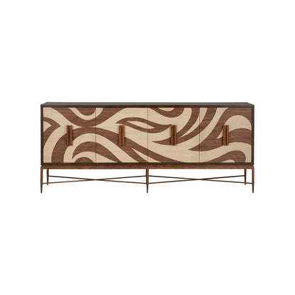 Swirl Pattern Four Doors Wood Credenza