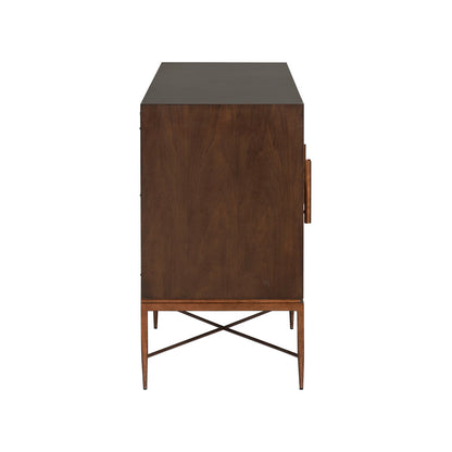 Swirl Pattern Four Doors Wood Credenza