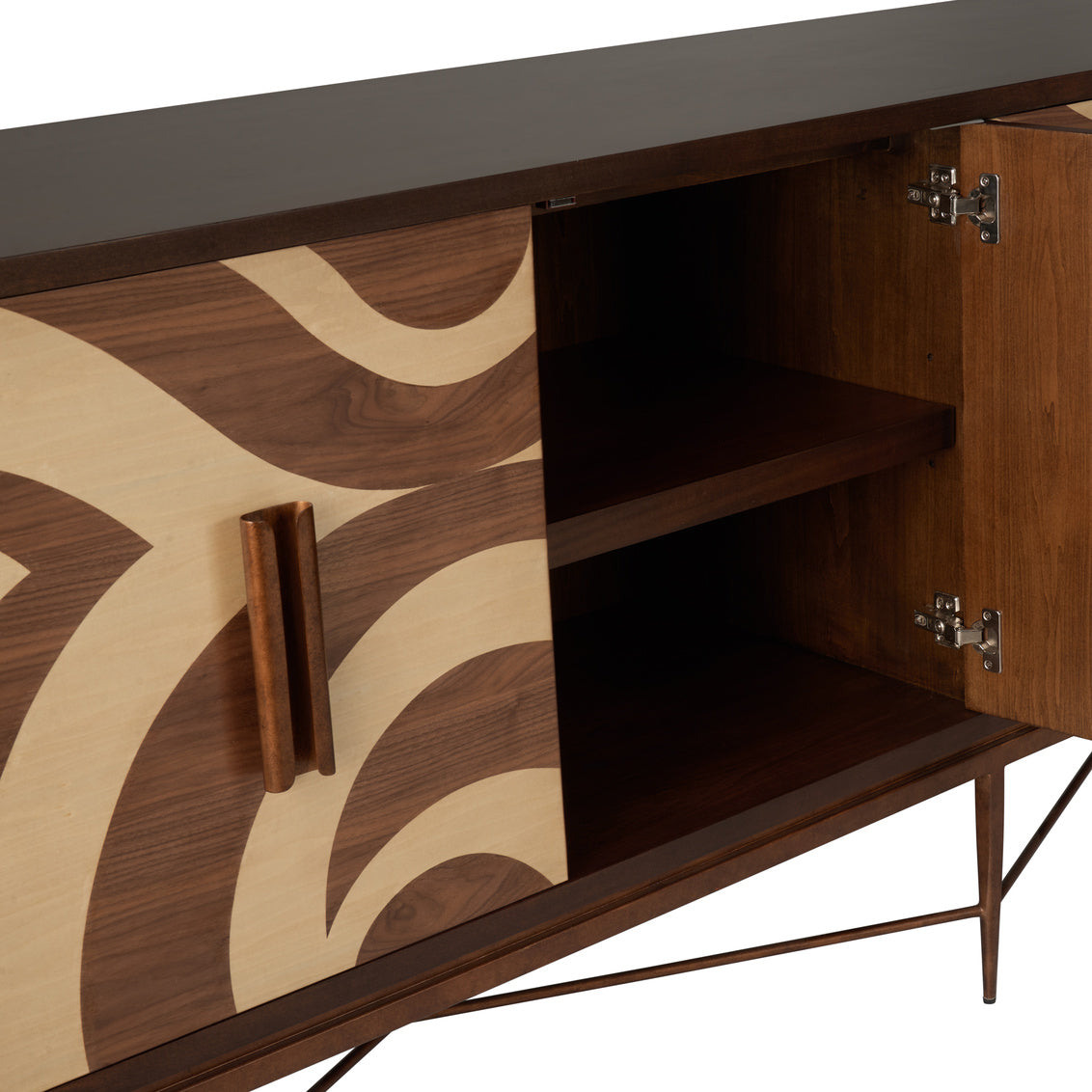 Swirl Pattern Four Doors Wood Credenza